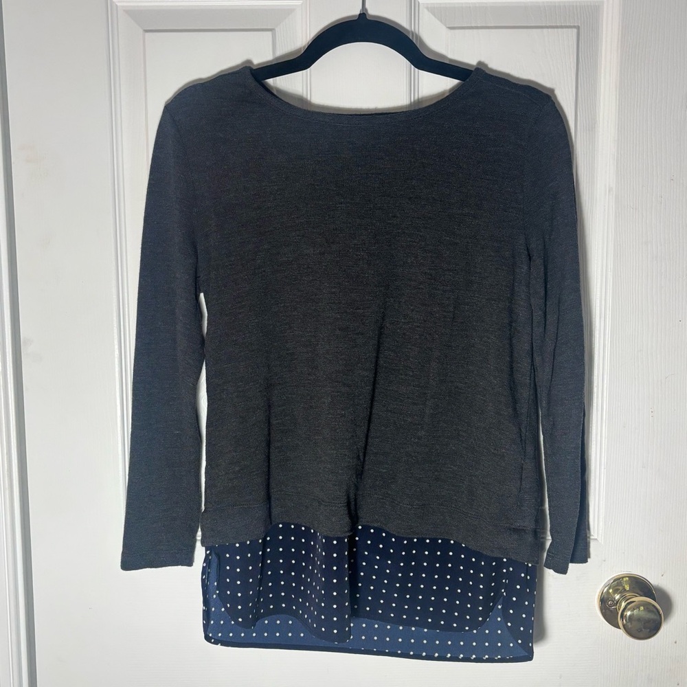 J. Crew Women's Charcoal and Blue Layered Top longsleeve Size S